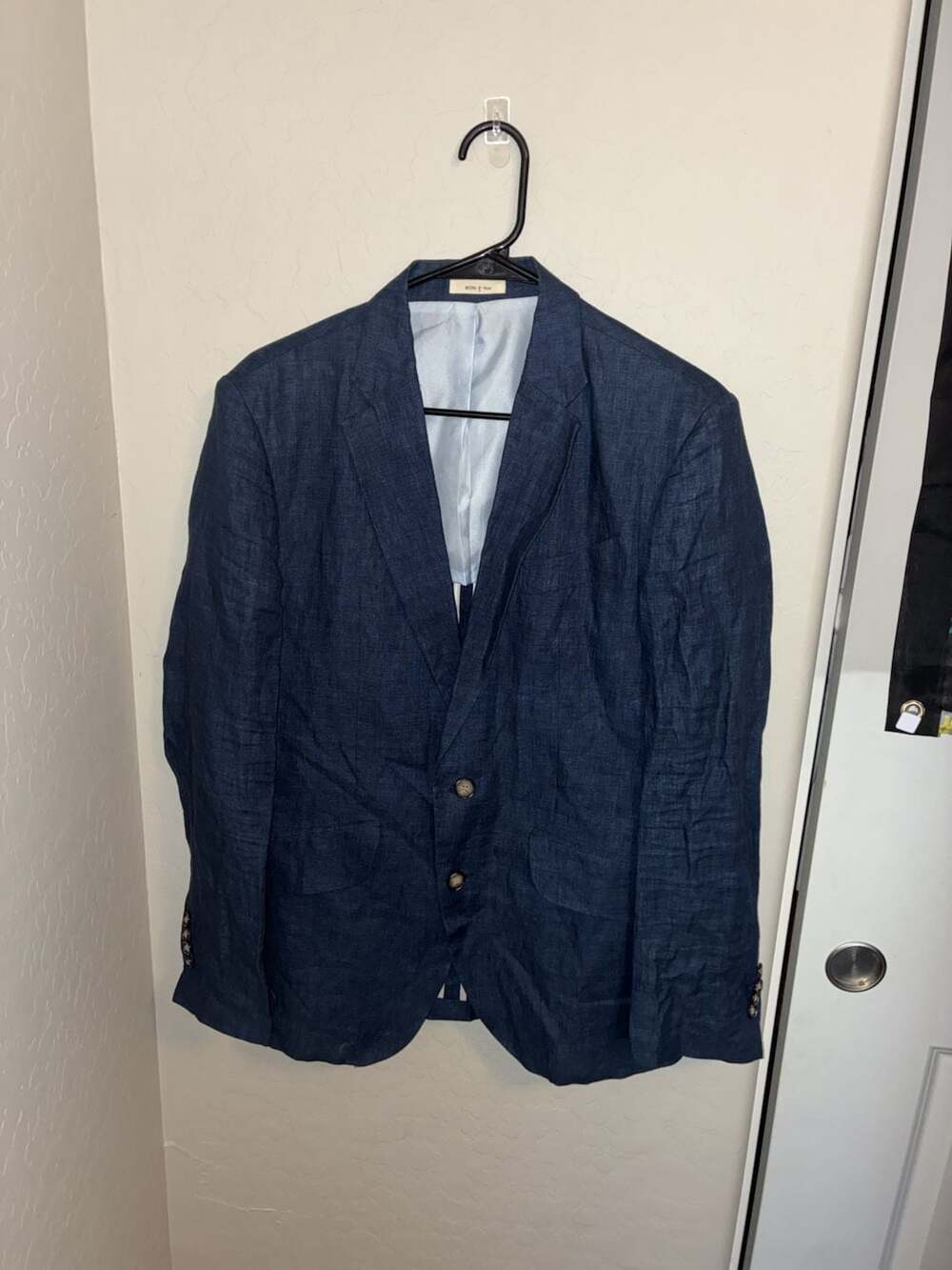 BON.g-floor Men's Navy Blue Linen Blend Sport Coat Blazer